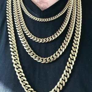 Mens 14mm Miami Cuban Link 14K Gold Chain